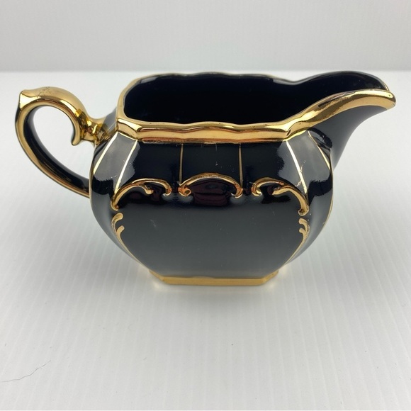 Sadler Antique Cube Black Cream and Sugar Set 1922 Gold Gilt - Picture 4 of 11